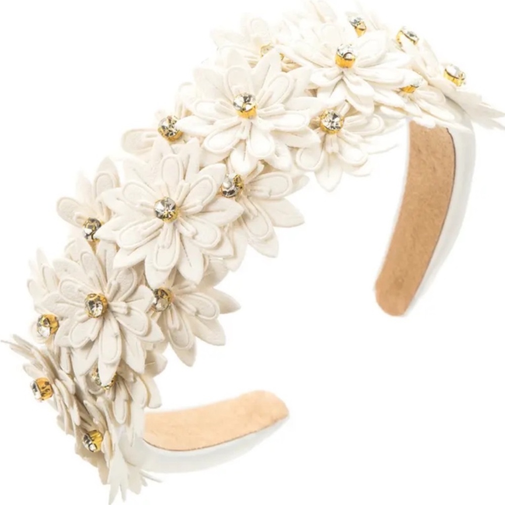 White Floral Rhinestone Floral Headband
